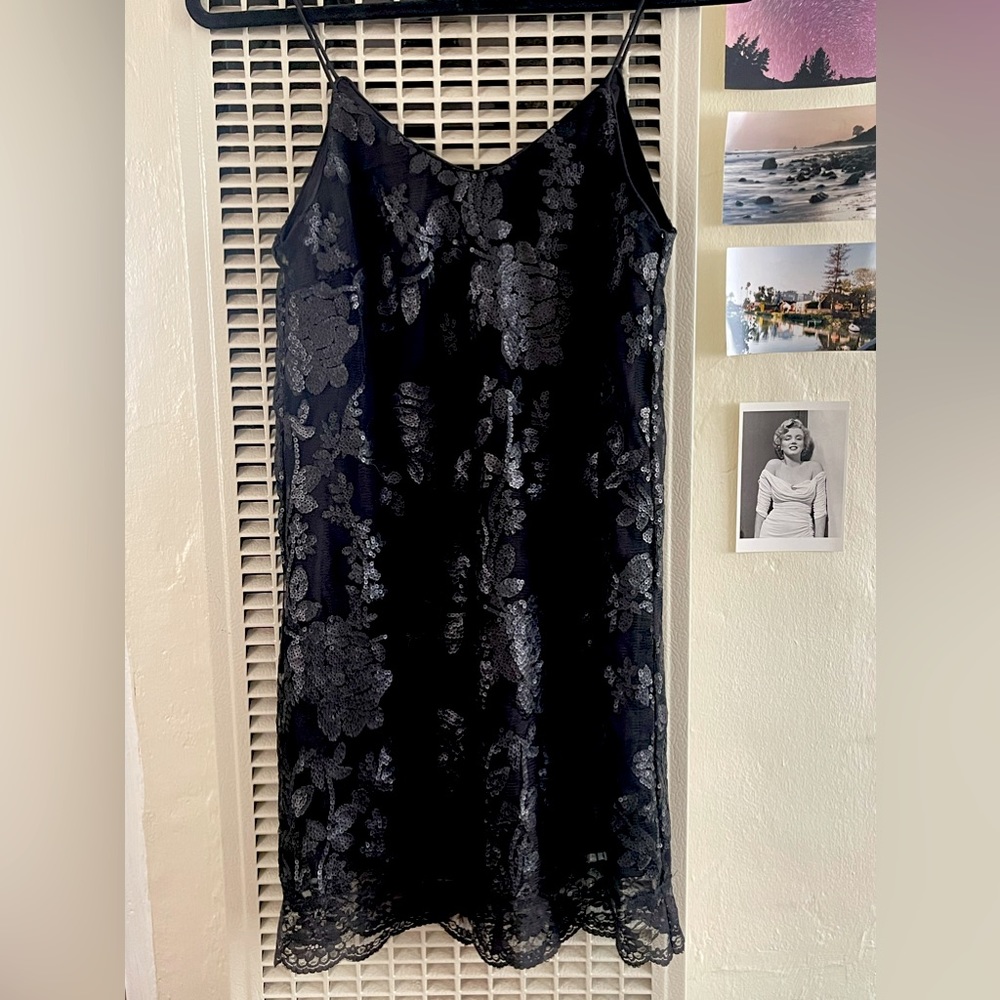 NEW LF Millau black mesh sequin mini slip dress